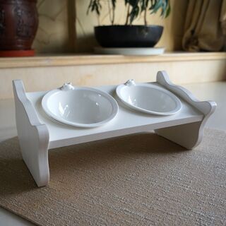 CatS Design Holz-Porzella Katzennapf Set Futterbar Anti-Rutsch Neigy 2er