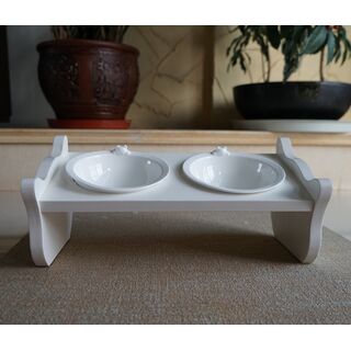 CatS Design Holz-Porzella Katzennapf Set Futterbar Anti-Rutsch Neigy 2er