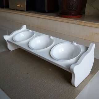 CatS Design Holz-Porzella Katzennapf Set Futterbar Anti-Rutsch Neigy 3er