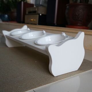 CatS Design Holz-Porzella Katzennapf Set Futterbar Anti-Rutsch Neigy 3er